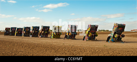 Die Cadillac Ranch direkt an der alten Route 66 in Amarillo, Texas. Stockfoto