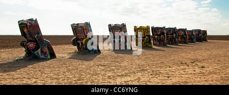 Die Cadillac Ranch direkt an der alten Route 66 in Amarillo, Texas. Stockfoto