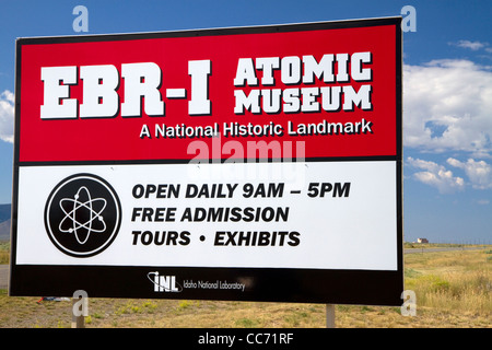 Melden Sie sich für die EBR-ich stillgelegt Kernreaktor atomaren Forschungsmuseum mitten in der Wüste in der Nähe von Arco, Idaho, USA. Stockfoto