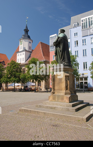 Rathaus und Hanfried Statue auf dem Marktplatz, Jena, Thüringen, Deutschland, Europa Stockfoto