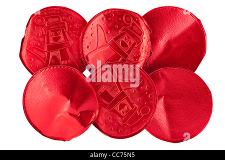 Kreisförmige rote Folie Schokoladen-Wrapper Stockfoto