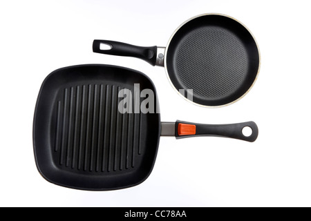 Zusammenstellung von verschiedenen Küchenutensilien, Küchenutensilien. Teflonpfannen. Steak-Pfanne. Stockfoto