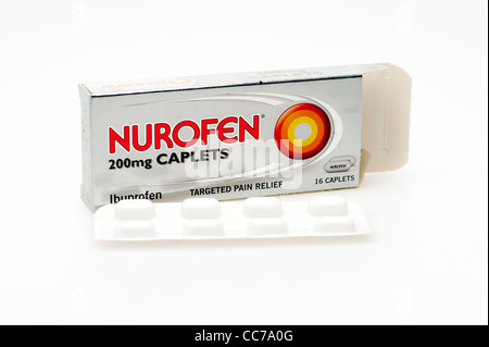 eine Packung mit Nurofen 200mg Schmerzen killer Ibuprofen Kapseln Tabletten UK Stockfoto