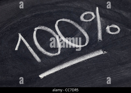 hundert Prozent Symbol - weiße Kreide Handschrift auf Tafel Stockfoto