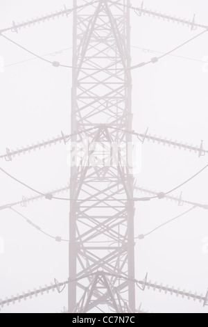 Macht Pylon im Nebel Stockfoto