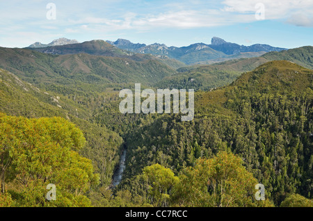 Frenchmans Kappe und Franklin River, Franklin-Gordon Wild Rivers National Park, UNESCO World Heritage Area, Tasmanien, Australien Stockfoto