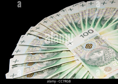 Fan von hundert polnische Zloty Papier Banknoten Stockfoto