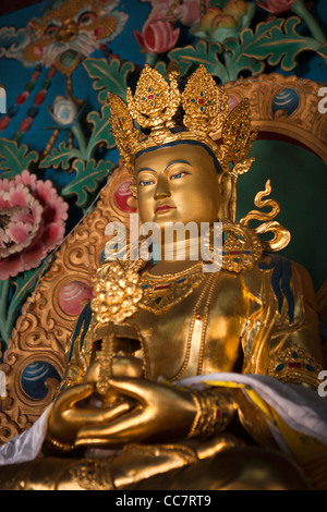 Indien, Arunachal Pradesh, Dirang, erbaute neu buddhistische Gompa Altar, goldenen buddha Stockfoto