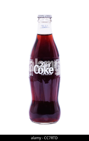 Eine Flasche Cola original Coca Cola in einer Glasflasche auf weißem Hintergrund Stockfoto