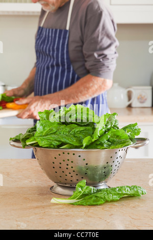 Mann, Kochen mit Gemüse in der Küche, Cape Town, Western Cape, Südafrika Stockfoto