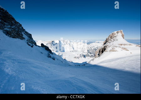 Blick vom Titlis bis Truebsee im Winter, Engelberg, Schweiz Stockfoto