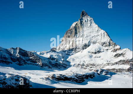 Matterhorn im Winter, Blick vom Trockener Steg, Zermatt, Schweiz Stockfoto