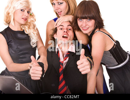 Gruppe von Menschen in Tracht mit Daumen oben. Stockfoto