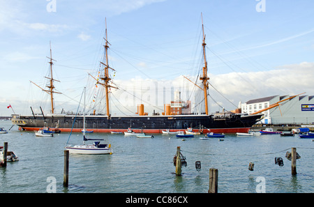 HMS Warrior Schiff in Portsmouth Harbour, Portsmouth, Hampshire, England, UK. Stockfoto