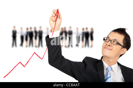 Geschäftsmann, Business-Grafik mit roter Kreide zeichnen Stockfoto