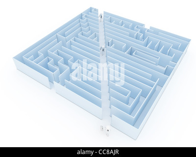 Führung und Business Vision mit Strategie in unternehmerische Herausforderungen und Hindernissen in einem Labyrinth mit Männern in ein Labyrinth mit einem clea Stockfoto