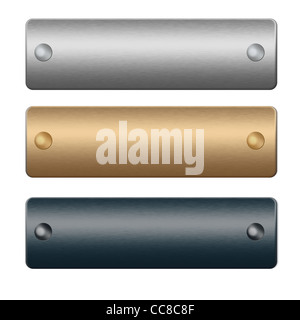Metall-Platten. Platten mit Nüssen, Silber, gold und blau Textur, Hintergrund, Text oder Design einfügen Stockfoto