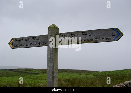 Fußweg zu unterzeichnen auf der Pennine Way zwischen Grassholme Farm und Middleton-in-Teesdale, County Durham, England Stockfoto