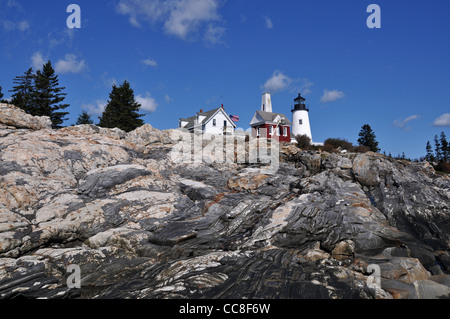 Pemaquid Point Leuchtturm auf Felsen, Pemaquid Peninsula, Maine, New England, USA Stockfoto