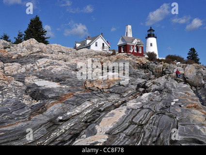 Pemaquid Point Leuchtturm auf Felsen, Maine, New England, USA Stockfoto