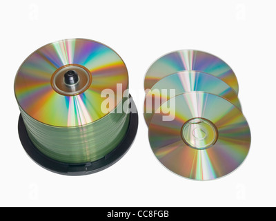 Detailansicht Einer CD-Spindel, Lebenswege Stück Drei CDs | Detail Foto von einem CD-Pack, daneben sind Baum CDs Stockfoto