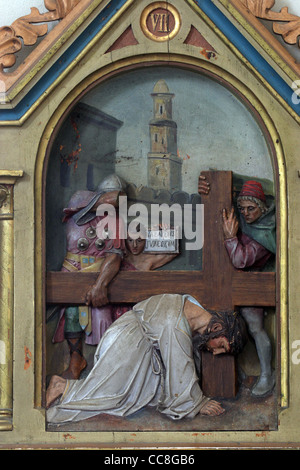 7. der Kreuzweg, Jesus fällt zum zweiten Mal Stockfoto