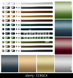 Satz von Metallknöpfen und Texturen für Webdesign Stockfoto