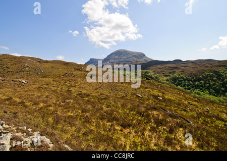 Schottischen Highlands, Moores, Aussicht auf Berge, Segeln Ghorm 776m, Quinag 809m, Nord-West-Schottland Stockfoto