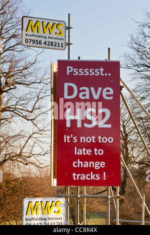 Anti-HS2-Zeichen auf der A413 in Amersham Stockfoto