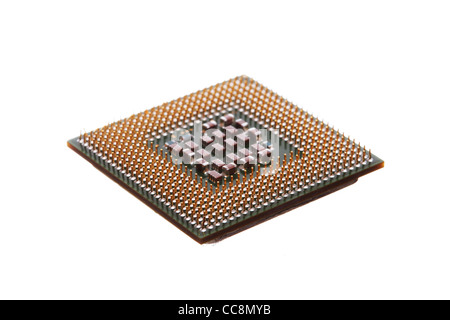 Computer engineering Mikroprozessor-Prozessor isoliert auf weißem Hintergrund Stockfoto
