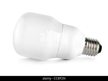 Energiesparende kompakte Leuchtstoff Glühlampe isoliert auf weißem Hintergrund Stockfoto