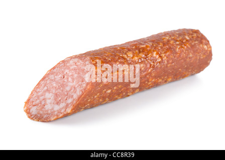 Geräucherte Wurst isoliert auf weißem Hintergrund Stockfoto