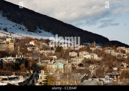 Panoramablick auf Nymfaio Stockfoto