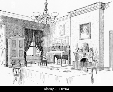 Diese Illustration zeigt Abraham Lincolns Chefzimmer und Schrank Raum im Weißen Haus. Stockfoto