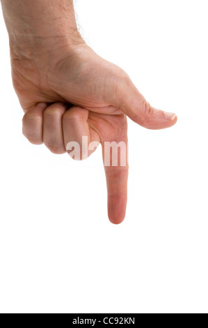 Kaukasische Hand zeigen isoliert Stockfoto