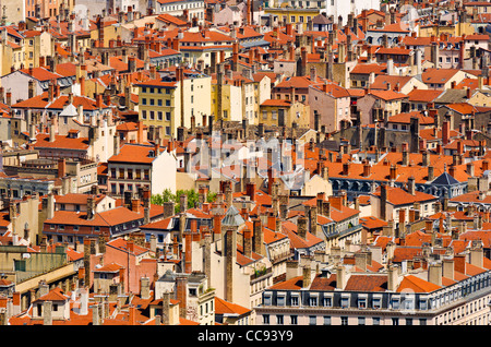 Altstadt Vieux Lyon aus Hügel Fourvière, Frankreich (UNESCO-Weltkulturerbe) Stockfoto