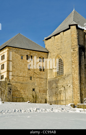 Schnee bedeckte Fläche von Orreaga-Roncesvalles im Winter, Navarra. Spanien. Europa Stockfoto