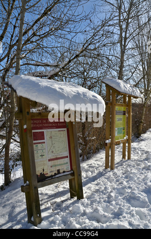 Schnee bedeckte Fläche von Orreaga-Roncesvalles im Winter, Navarra. Spanien. Europa Stockfoto