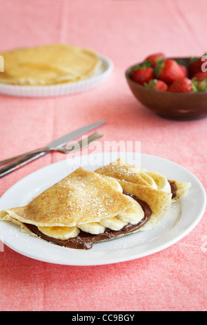 Schokolade und Bananen-Pfannkuchen Stockfoto