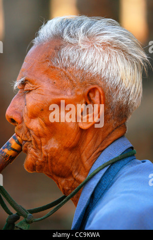 Flötist in einem Tempel III. Si Satchanalai Geschichtspark, Thailand. Stockfoto