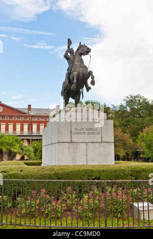 Statue von Major General Andrew Jackson auf seinem Pferd in Jackson Square im French Quarter von New Orleans, LA Stockfoto