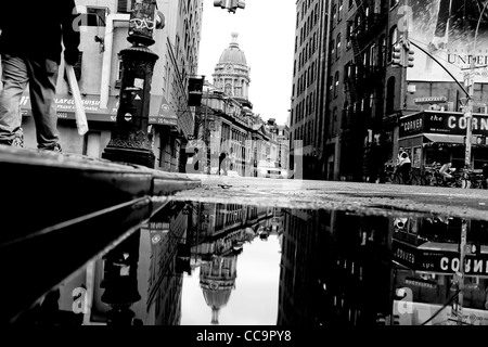 Soho-Gebäude spiegelt sich im Wasser in New York City Stockfoto