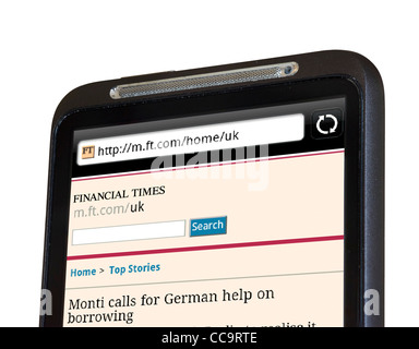 Die Financial Times Online-Ausgabe betrachtet auf einem HTC-smartphone Stockfoto