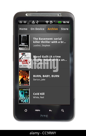 Blick auf die Bibliothek auf die Kindle-app auf einem android HTC-smartphone Stockfoto