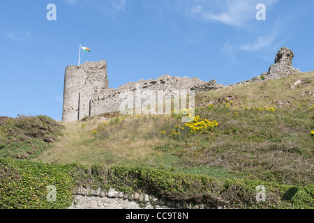 Criccieth mit Blick auf die Burg Stockfoto