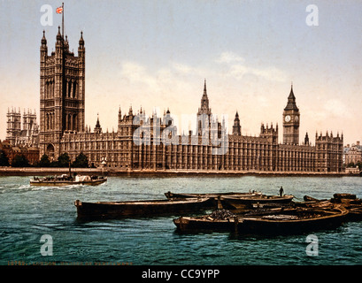 Häuser des Parlaments aus dem Fluss, London, England, um 1900 Stockfoto