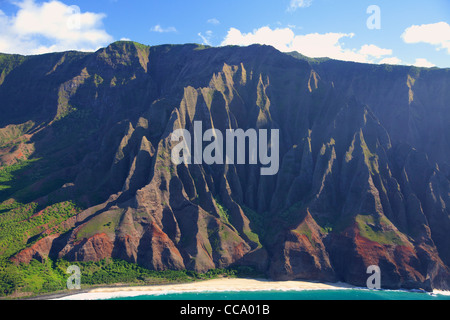 Antenne des Kalalau Strand, Na Pali Coast, Kauai, Hawaii. Stockfoto