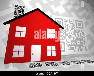Generische QR-Codes in einem Immobilien-Themen-Design. Sie sind jetzt für Immobilien-Marketing, Einzelhandel, Inserat Info verwendet wird. Stockfoto
