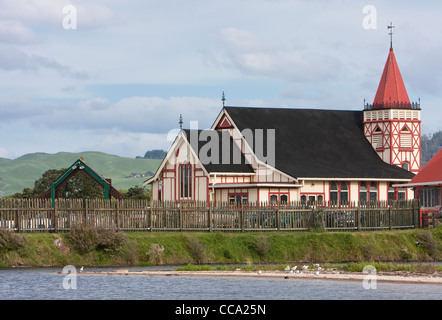 Ohinemutu Dorf, Rotorua, Neuseeland. Anglikanische Kirche St. Faith. Stockfoto