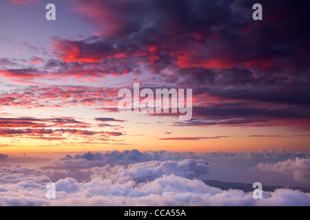 Sonnenuntergang im oberen Bereich Haleakala, Haleakala National Park, Maui, Hawaii. Stockfoto